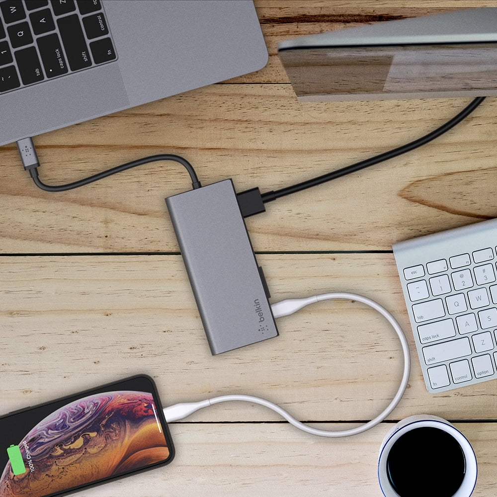 Belkin USB-C Hub, 5-in-1 MultiPort Docking Station - USB-C Docking Station for iPad, iPad Pro, iPad Mini & MacBook - 60W USB-C Power Delivery 3.0, 4K HDMI USB-A, USB-C, Ethernet & SD Card Ports