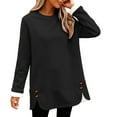 thumbnail image 2 of Women's Fleece Lined Crewneck Sweatshirt, Longline Plush Pullover with Side Slits, Cozy Loungewear Top for Fall Winter, Comfortable Casual Wearfor Home Relaxation and Outdoor Activities Black L, 2 of 5