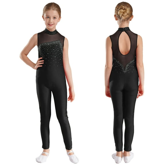iiniim Girls Shiny Dance Unitards Sleeveless Gymnastic Leotard One-Piece Figure Skating Jumpsuit Bodysuit A Black 6