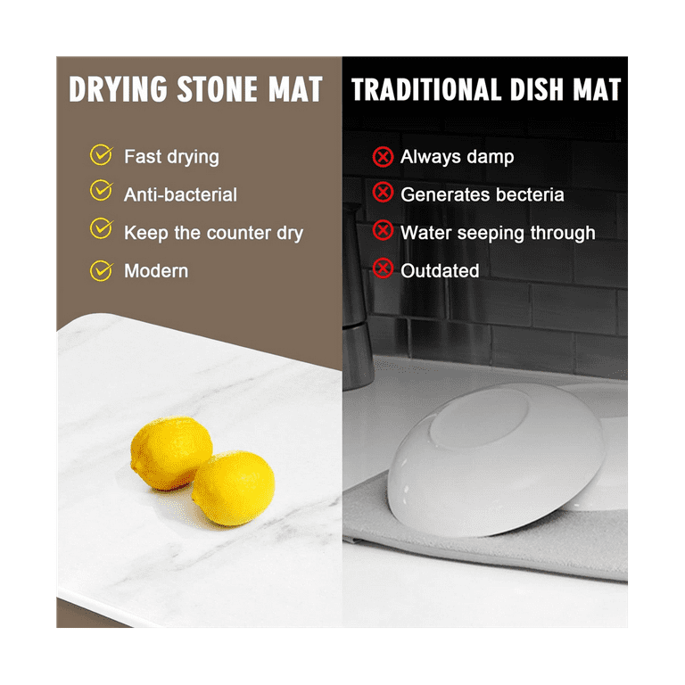 China Stone Drying Mat for Kitchen Counter, Super Absorbent, Heat Resistant Dish Drying Mats, -Friendly B White, Size: 25x15x1CM