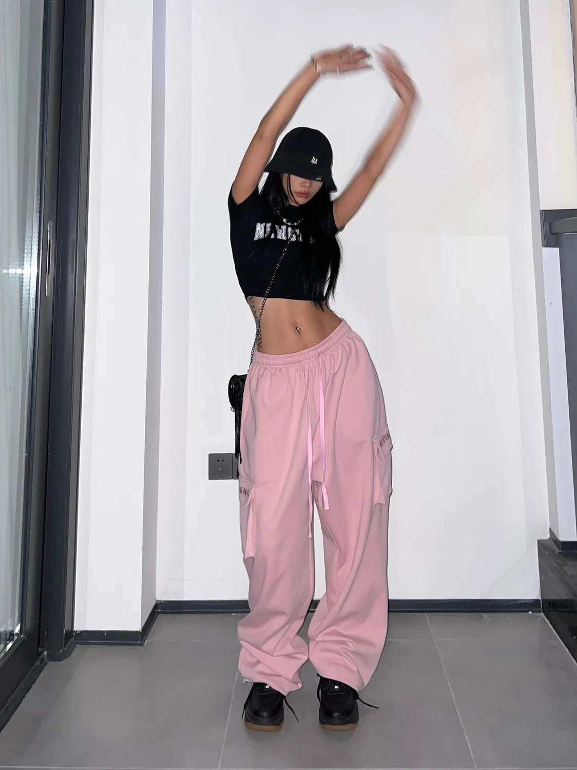AnQingLueLv Y2K Pink Cargo Pants Women Kpop Style Streetwear