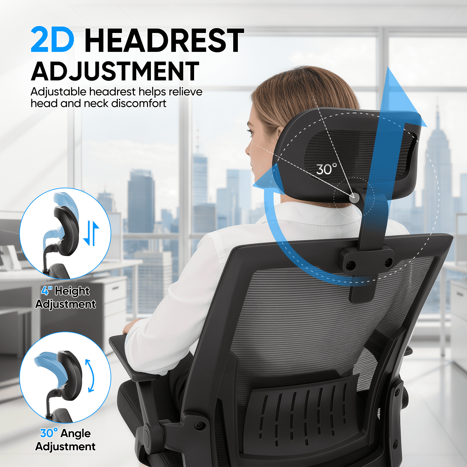 Monibloom Ergonomic Office Chair with Headrest, Flip-Up Adjustable Armrest, 135° Reclining Tilt Lock, Thick Cushion Mesh Back, Home Desk Chair