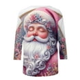 thumbnail image 4 of LiMoi Women's Three Quarter Sleeve Xmas Tshirt Round Neck Casual Top with Santa Claus Graphic Tees Shirts Blouse My Items, 4 of 6