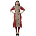 thumbnail image 2 of Moomaya V Neck Straight Tunic For Women Roll Up Sleeve Printed Cotton Kurta, 2 of 6