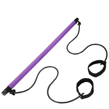 Violet Pilates Bar Kit with Fitness Bands, 35.4 in Foam Rod, 31.5 in Stretch Rope, Foot Loops, Pilates Exercise Bar for Home Gym Fitness, Full Body Workout, Yoga, Strength Training, Toning