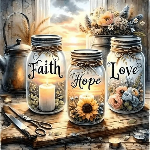 Faith,Hope,Love Diamond Art Kits for Adults,Inspirational 5D Diamond Painting Kits for Beginners,DIY Paint with Round Full Drill Diamond Dots Gem Painting for Adults,Home Decor 11.8x11.8 in