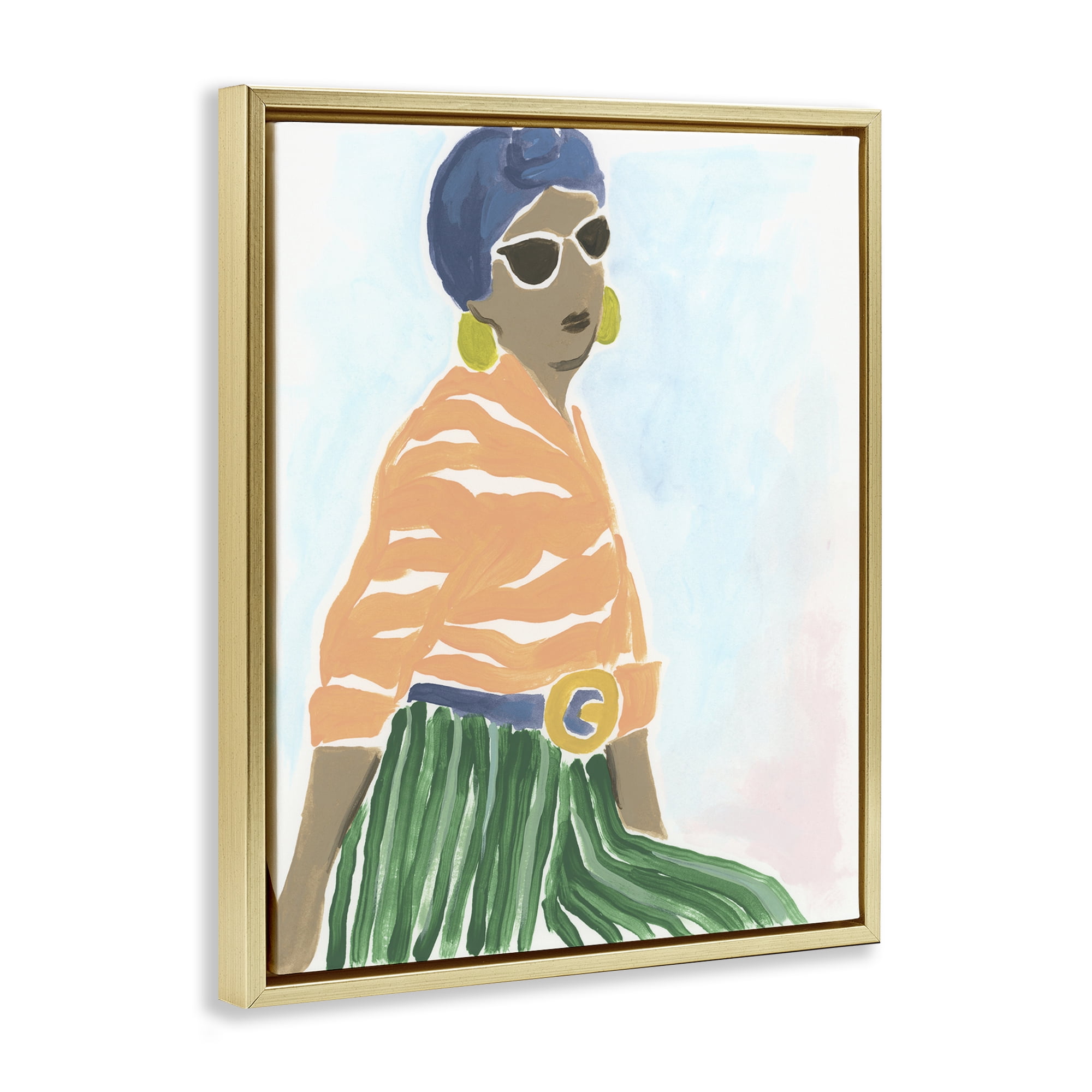 Stupell Industries Stylish Woman with Headwrap People Painting Gold Floater Framed Canvas Art Print Wall Art, 17 x 21