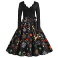 thumbnail image 1 of Robe à Manches Longues pour Femmes, Col en V, Décontractée, Courte, Noël, Années 1950, Robe d'Été, Soirée, Bal, Magasinage, Robe de Plage, 1 of 8