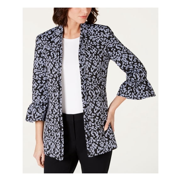 NINE WEST $139 Womens New 0005 Black Floral Ruffled Bell-sleeve Jacket 6 B B