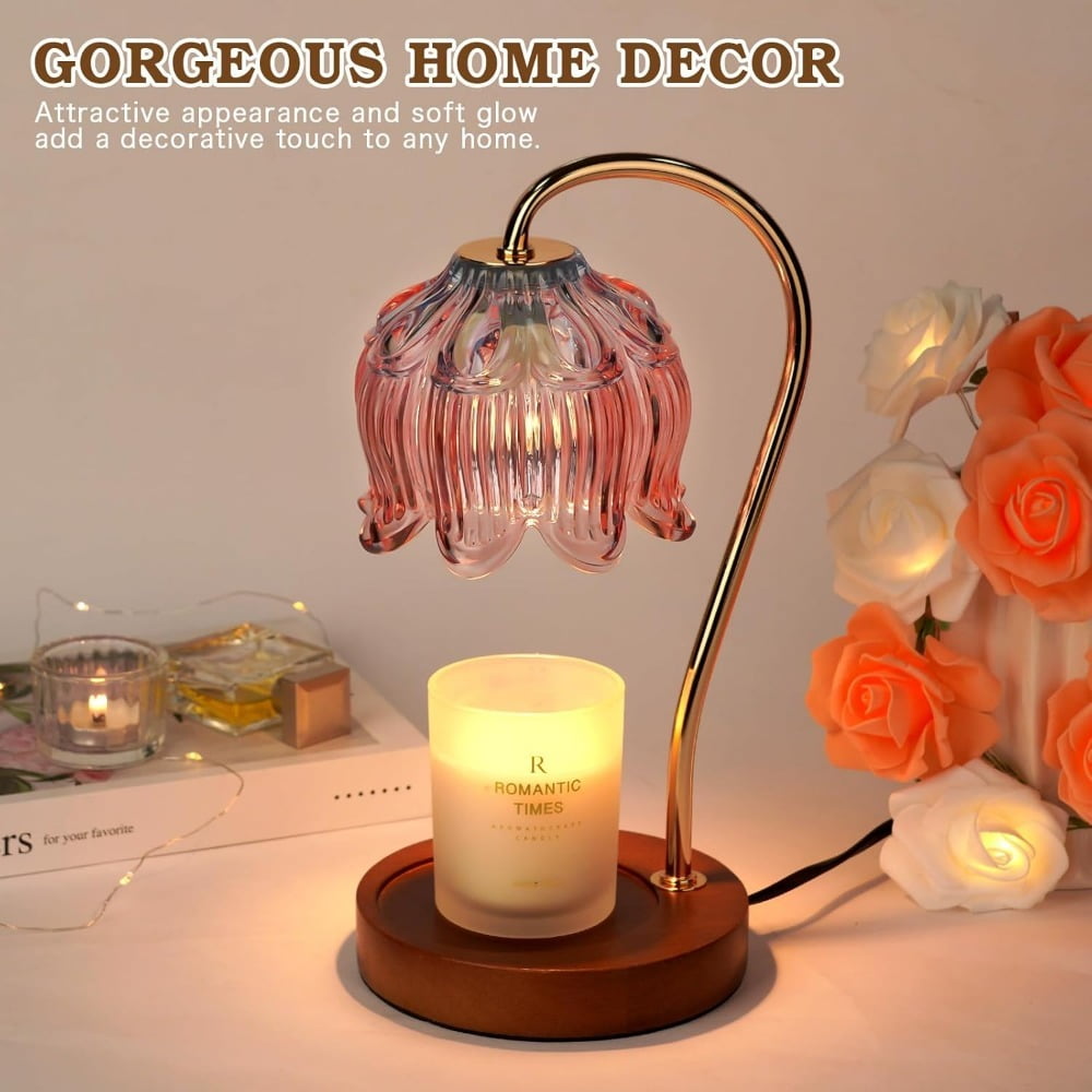 Funistree Candle Warmer Lamp with Timer, Dimmable Flower Wax Warmer Blue & Pink, Jar Candle Melter for Women Girl Daughter, Birthday House Warming Decor Gift