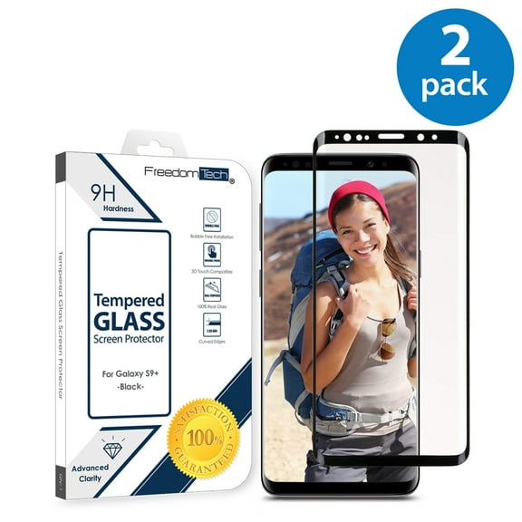 2x Samsung Galaxy S9 Plus Screen Protector Glass Film Full Cover 3D Curved Case Friendly Screen Protector Tempered Glass for Samsung Galaxy S9 Plus Black