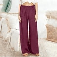 thumbnail image 4 of XFLWAM Linen Pants for Women Wide Leg Beach Summer Pants High Waisted Boho Baggy Flowy Palazzo Trousers with Pockets Red S, 4 of 6