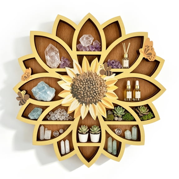 Sunflower Wall Hanging Wooden Display Shelf Multi Compartment Wall Decor