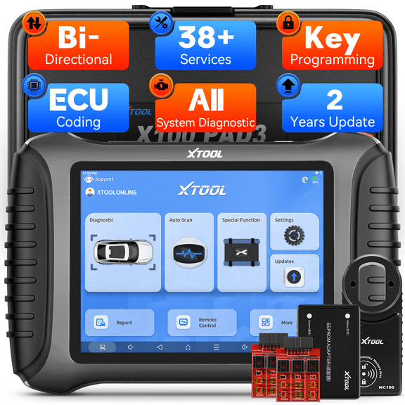 XTOOL X100 Pad 3 Automotive Key Fob Programmer with KC100, AI-Assisted OBD2 Scanner Bi-Directional Scan Tool, ECU Cod-ing, 38 Services, 2-Year Free Update