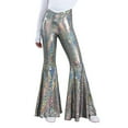 thumbnail image 2 of Women's Sparkly Sequins Flared Pants High Waist Bells Bottom Wide Leg Night Club Trousers, 2 of 7