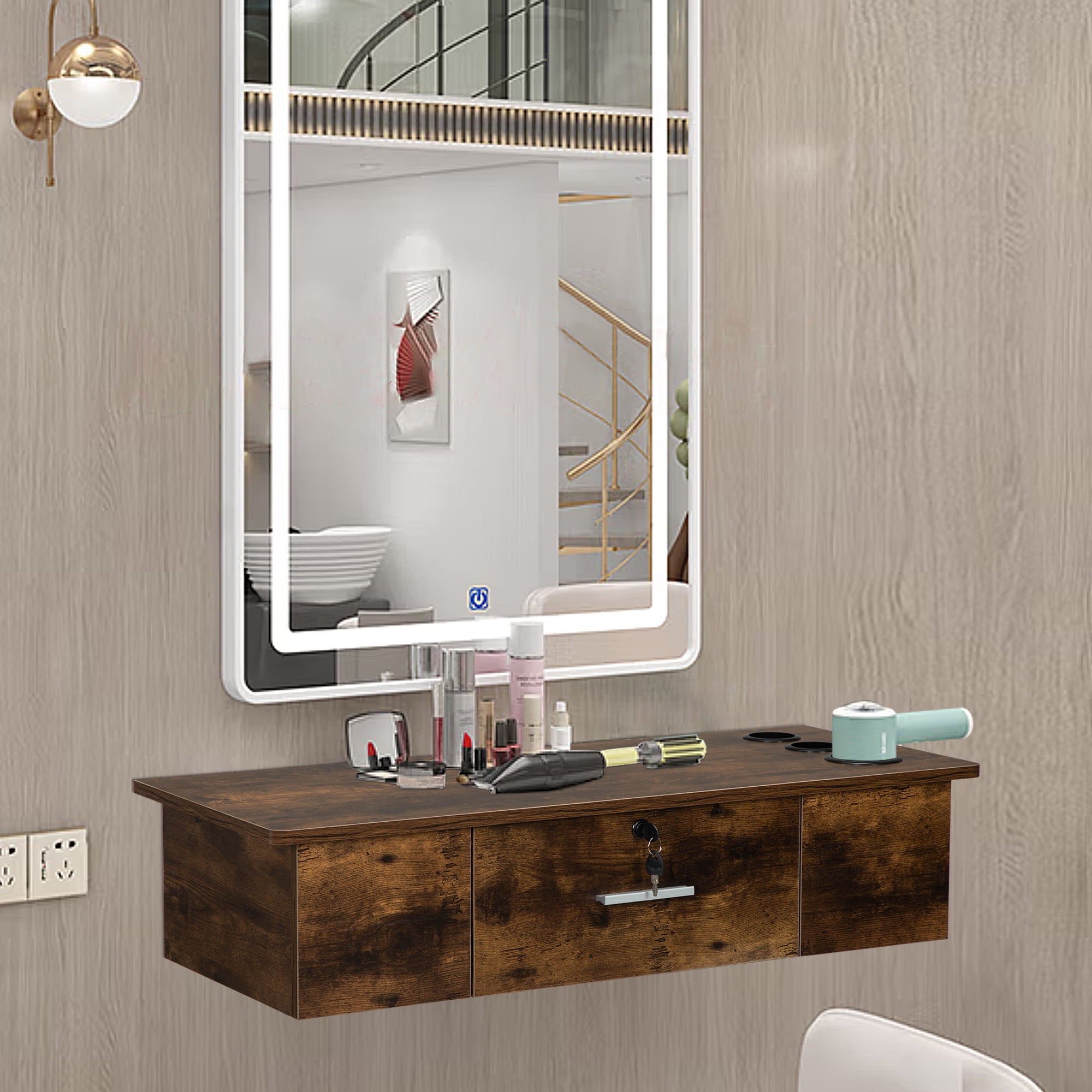 Sandinrayli Wall Mount Styling Salon Station, Beauty Barber Spa