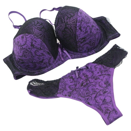 Lisbinx Women s Plus Size Bras Ladies  Lace Printed Color Blocked Oversized Gathered Breathable Lingerie Set Seasonal Discounts