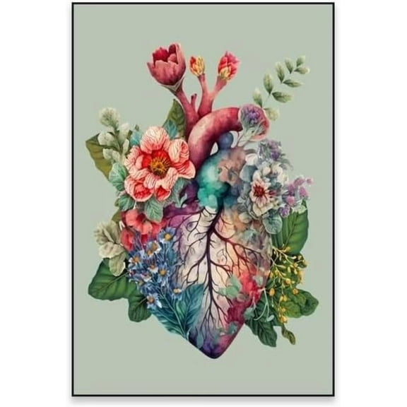Floral Heart Poster Medical Art Watercolor Prints Science Medical Canvas Prints No Frame-B_40x50cm