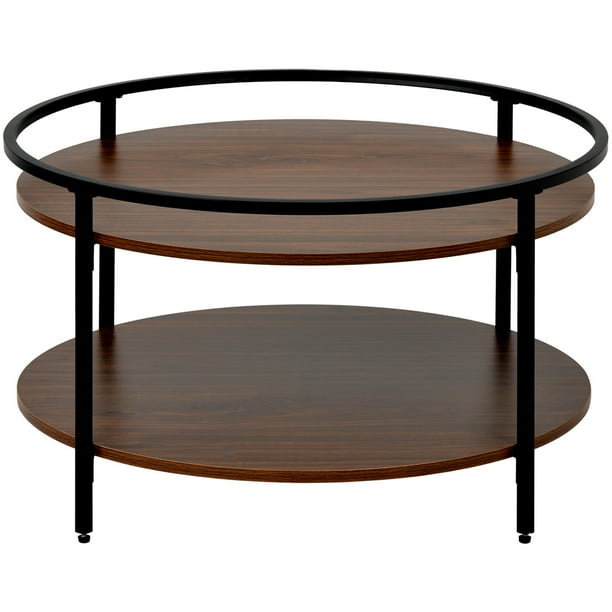 2 Tiers Industrial Coffee Table Metal Frame Wood With Storage Shelf 31 Round Sofa Side Brown Com Round Sofa Side Table Brown, Ikea Wooden Coffee Table With Storage And Shelves