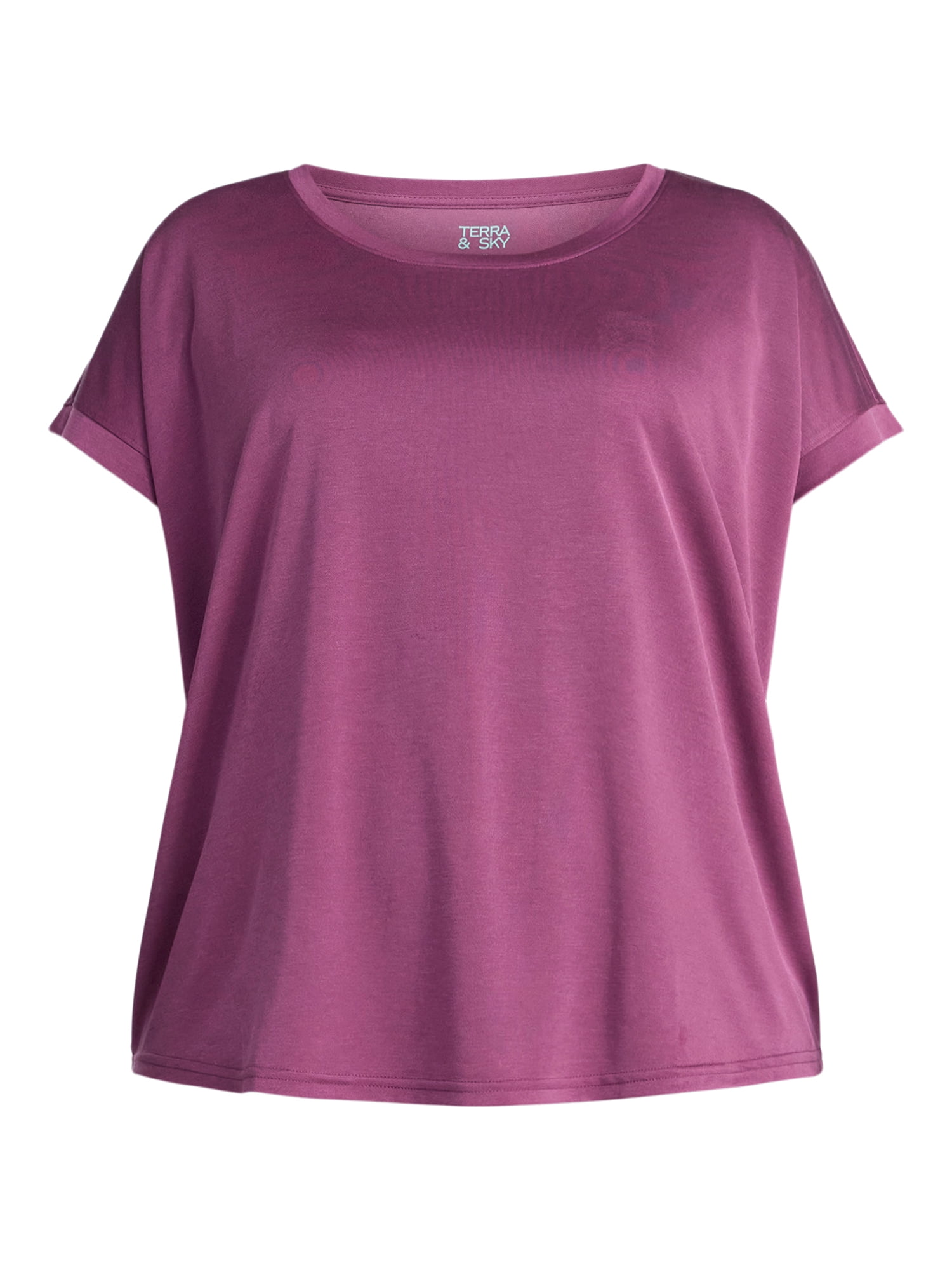 Terra & Sky Women’s Plus Scoop Neck Tunic Tee with Short Sleeves, Sizes 0X-5X