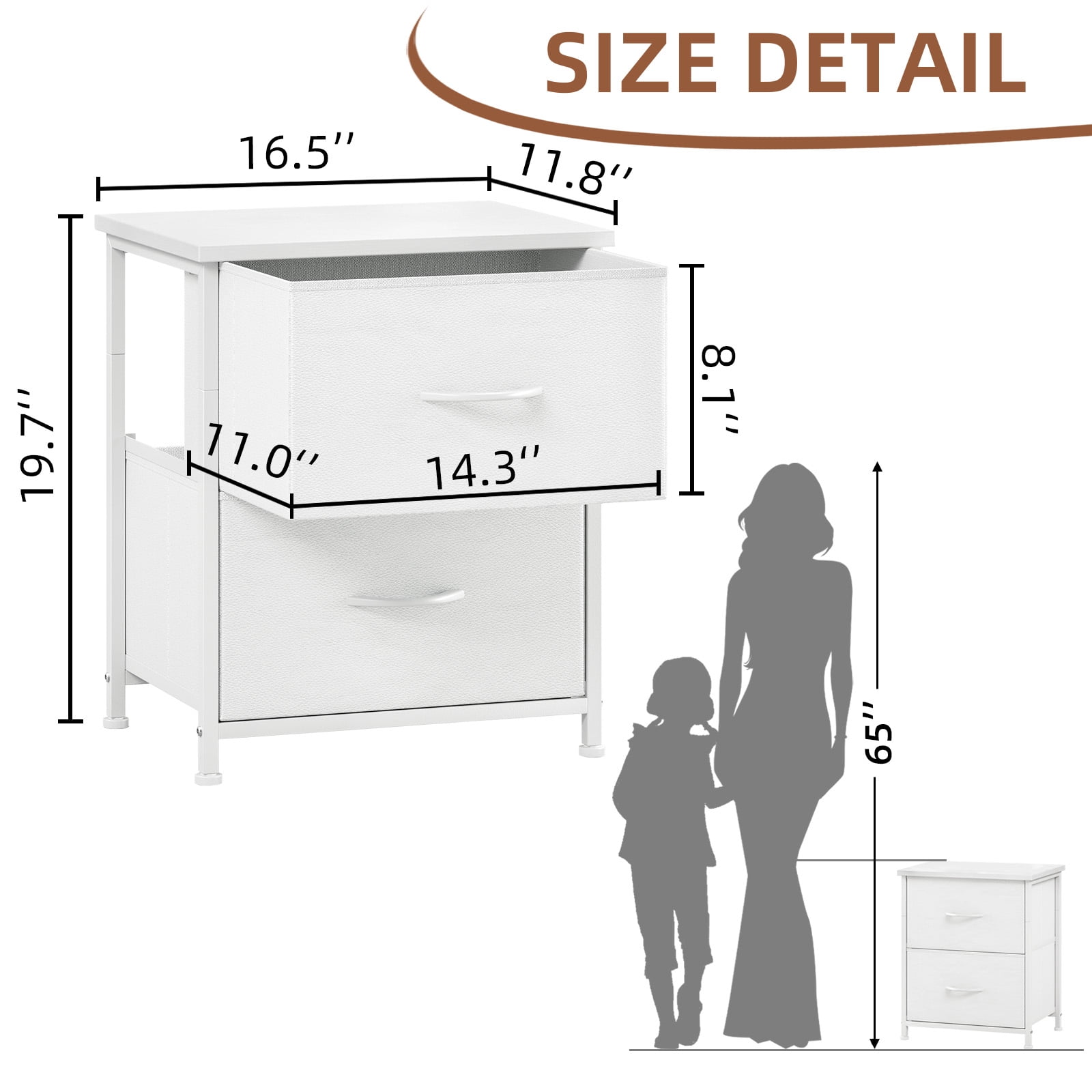 Eunos White Small Nightstand for Bedroom with 2 Fabric Drawer, Bedside Table End Table for Closet