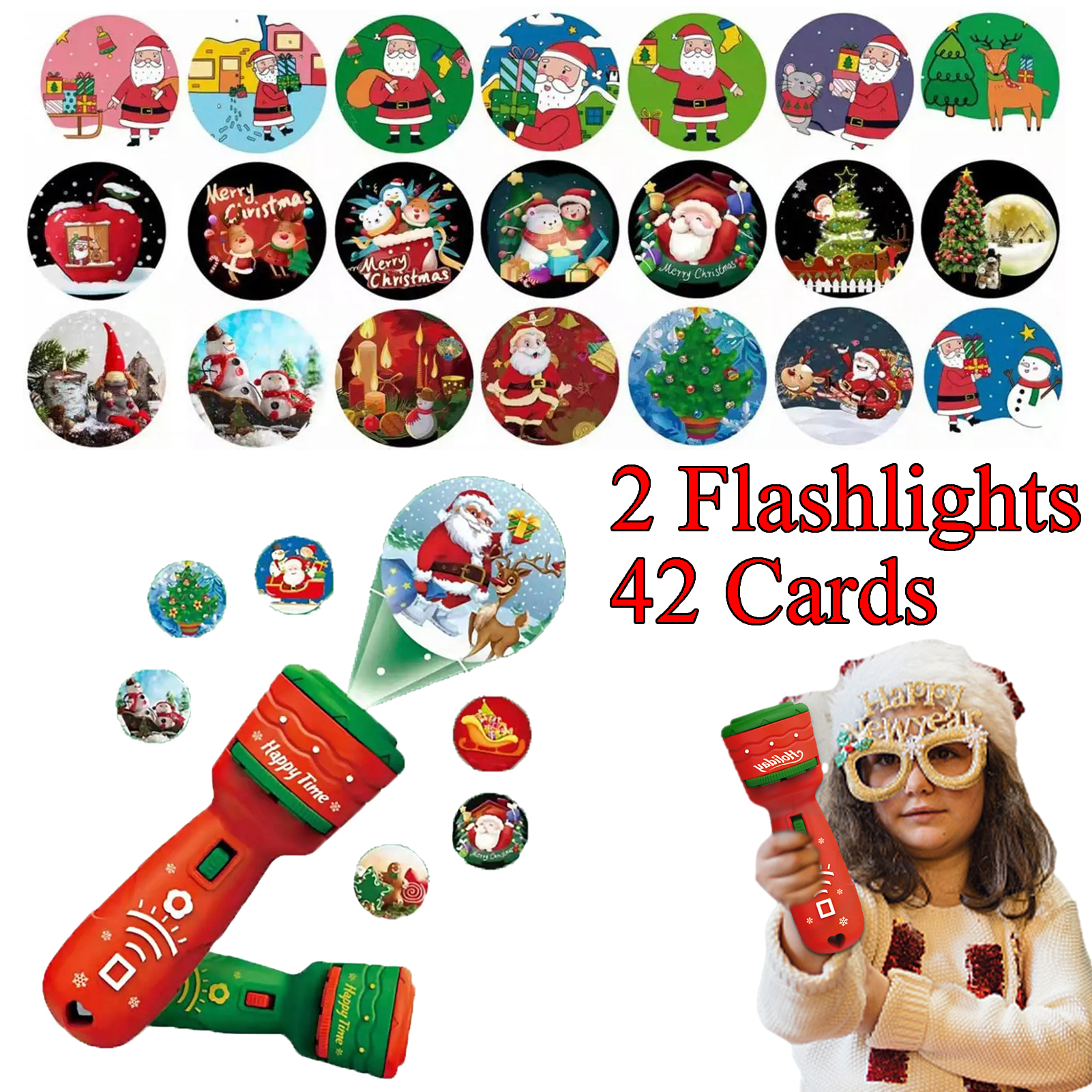 Education Fun Toy Christmas Slide Projector Torch 2Pcs (Green+Red