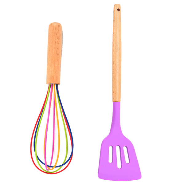 Utensilios de cocina antiadherentes con mango de madera, herramientas de cocina resistentes al calor, sin BPA, 2 uds.