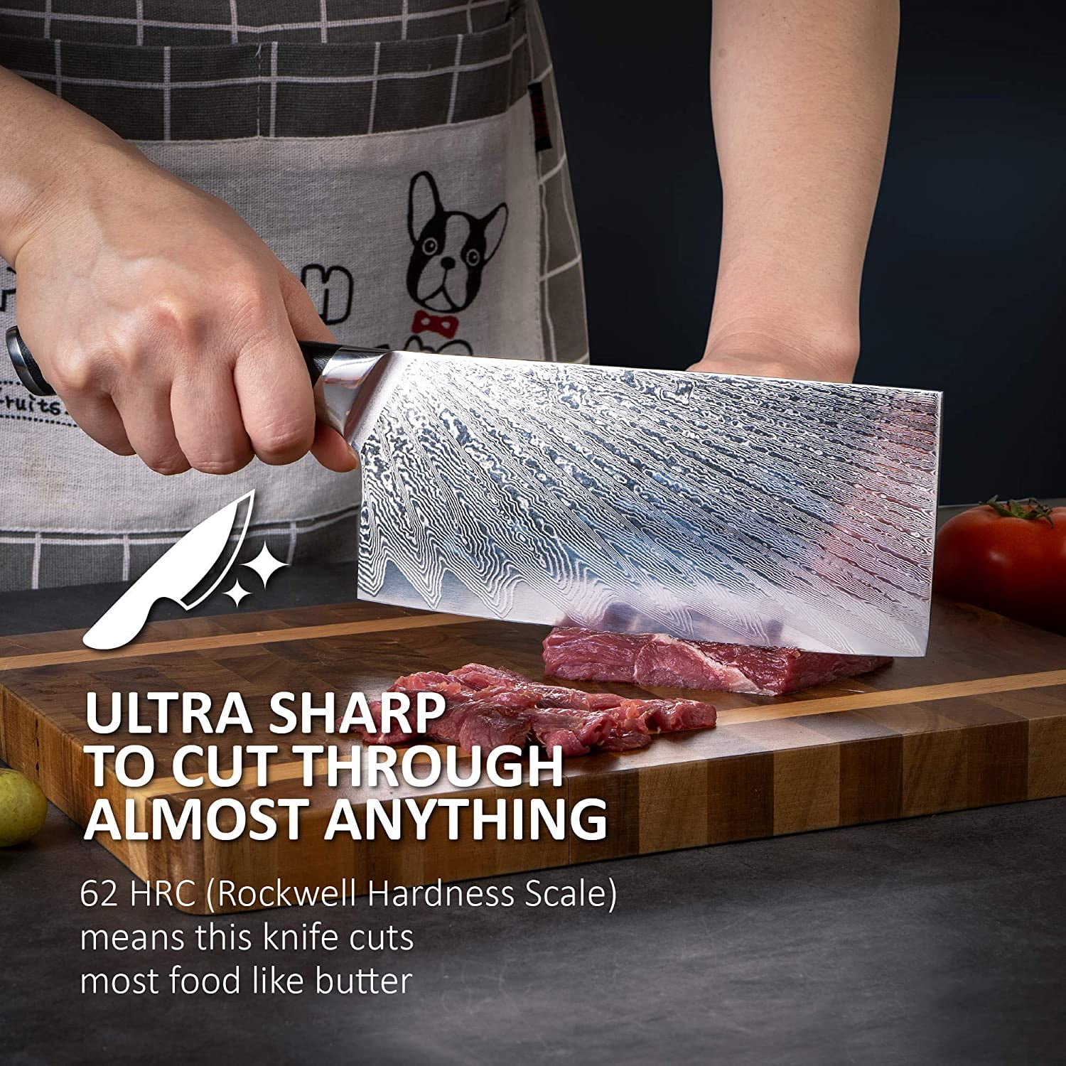Master Maison Authentic 7.5" Damascus Cleaver Knife With Full-Tang Handle, Sheath, Sharpening Stone, Storage Box & Drying Cloth | AUS-10 Japanese Stainless Steel
