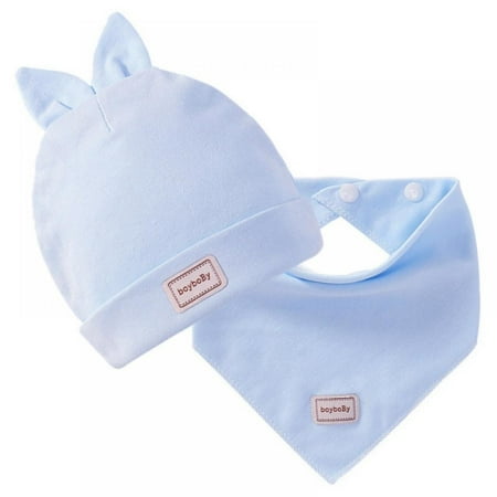 

Newborn Soft Baby Hat and Bibs Set Infant Beanie Caps Drool Bibs for Drooling and Teething 0-12 Monthes Baby Girl or Boy