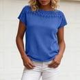 thumbnail image 4 of ClodeEU Women's Crewneck Short Sleeve Top with Cutout ,Casual Solid Color Summer Blouse Blue,Women's Plus L, 4 of 7