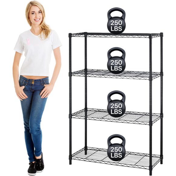Dkelincs 4 Tier Metal Wire Shelving Unit Adjustable Storage Shelves 1000 lbs Capacity (Black, 36" L x 14" W x 54" H)