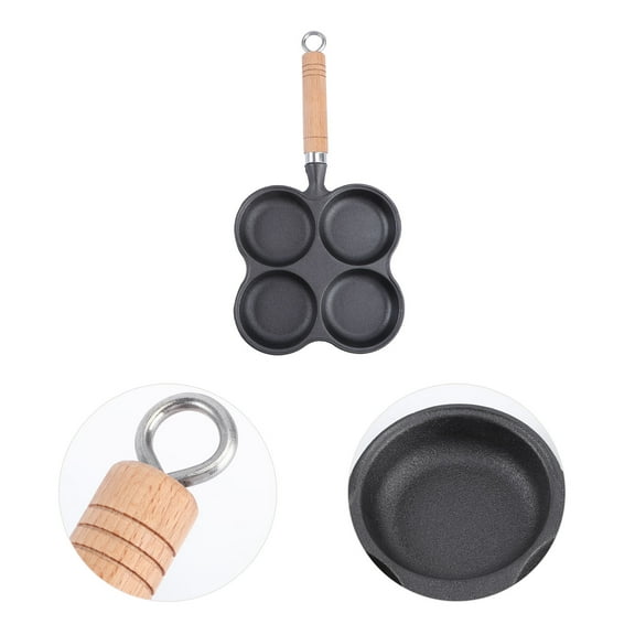 OUNONA Four Holes Nonstick Egg Pan for Home Black Cast Iron 4 Pancakes at Once Easy to Wash