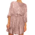 thumbnail image 2 of ZHOGXU Women's Dress Long Sleeve Round Neck Solid Color Sequin Lace Up Fashion Comfortable Mini Dresses For Casual Daily Wear,Rose Gold,Xxl, 2 of 5