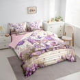 thumbnail image 4 of Homewish Kawaii Purple Gnome Bedding Comforter Set 7pcs for Kid, Spring Rustic Flower Queen Bedding Sets, Romantic Love Heart Reversible Queen Sheet Sets, Microfiber Bedroom Decor, 4 of 8