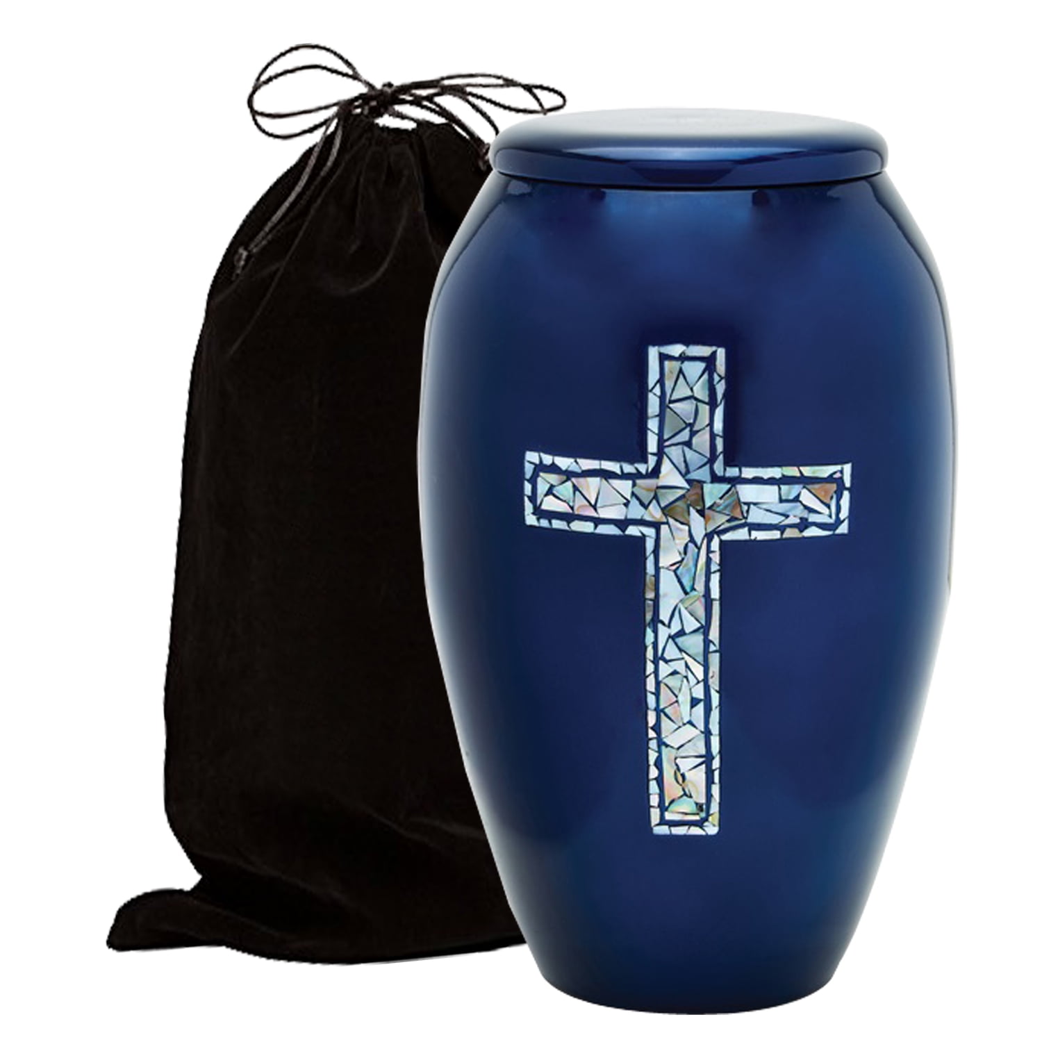 Mother of Pearl Inlaid Metal Cremation Urn MOP Cremation Urn Great Urn Deal with Free Bag Blue Anchor Handcrafted Adult Funeral Urn for Ashes Solid Metal Funeral Urn