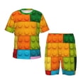 thumbnail image 1 of Fotbe Colorful Building Blocks Pijama Estampada de 2 Piezas para Niños – Ropa de Dormir de Manga Corta Cómoda para Niños y Niñas, Camiseta y Shorts de Algodón-Large, 1 of 6