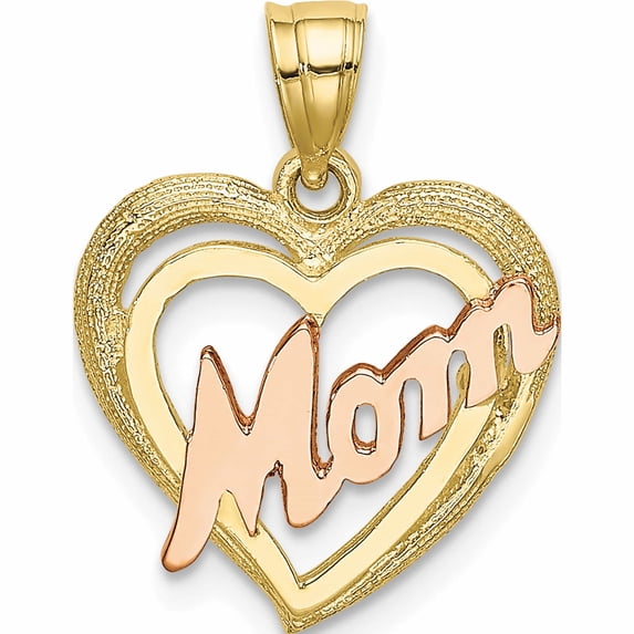 10K Two-Tone Mom Heart Charm (18.8 X 14.6) Made In United States -Jewelry By Sweet Pea