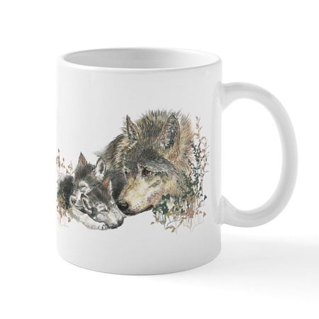 CafePress - Watercolor Wolf Parent Cubs Ceramic Mugs - 11 oz Ceramic Mug - Novelty Coffee Tea Cup