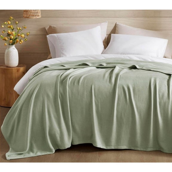 Bamboo Cotton Sage Green Cotton Blend Full/Queen Woven Blanket