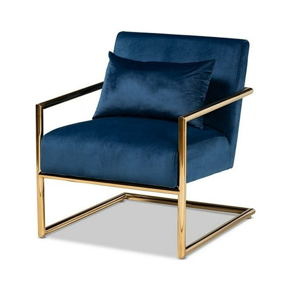 Baxton Studio Mira Glam and Luxe Navy Blue Velvet Fabric Upholstered Gold Finished Metal Lounge Chair