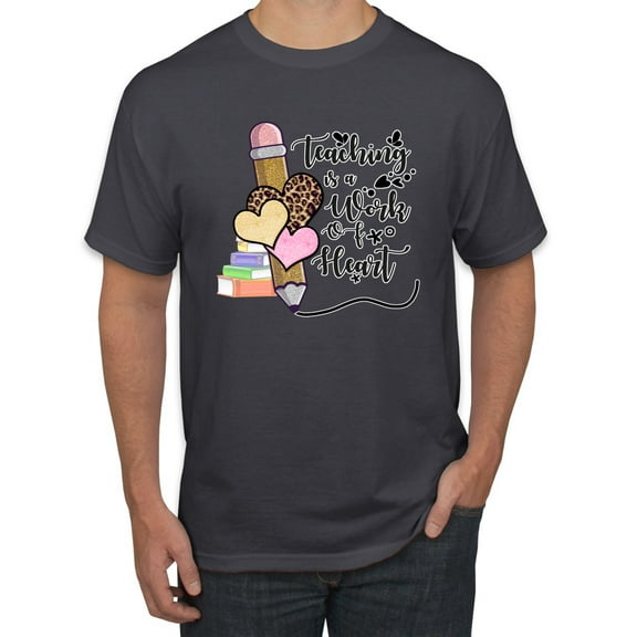 Teaching is a Work of Heart Pop Culture Men's Graphic T-Shirt, Charcoal, X-Large