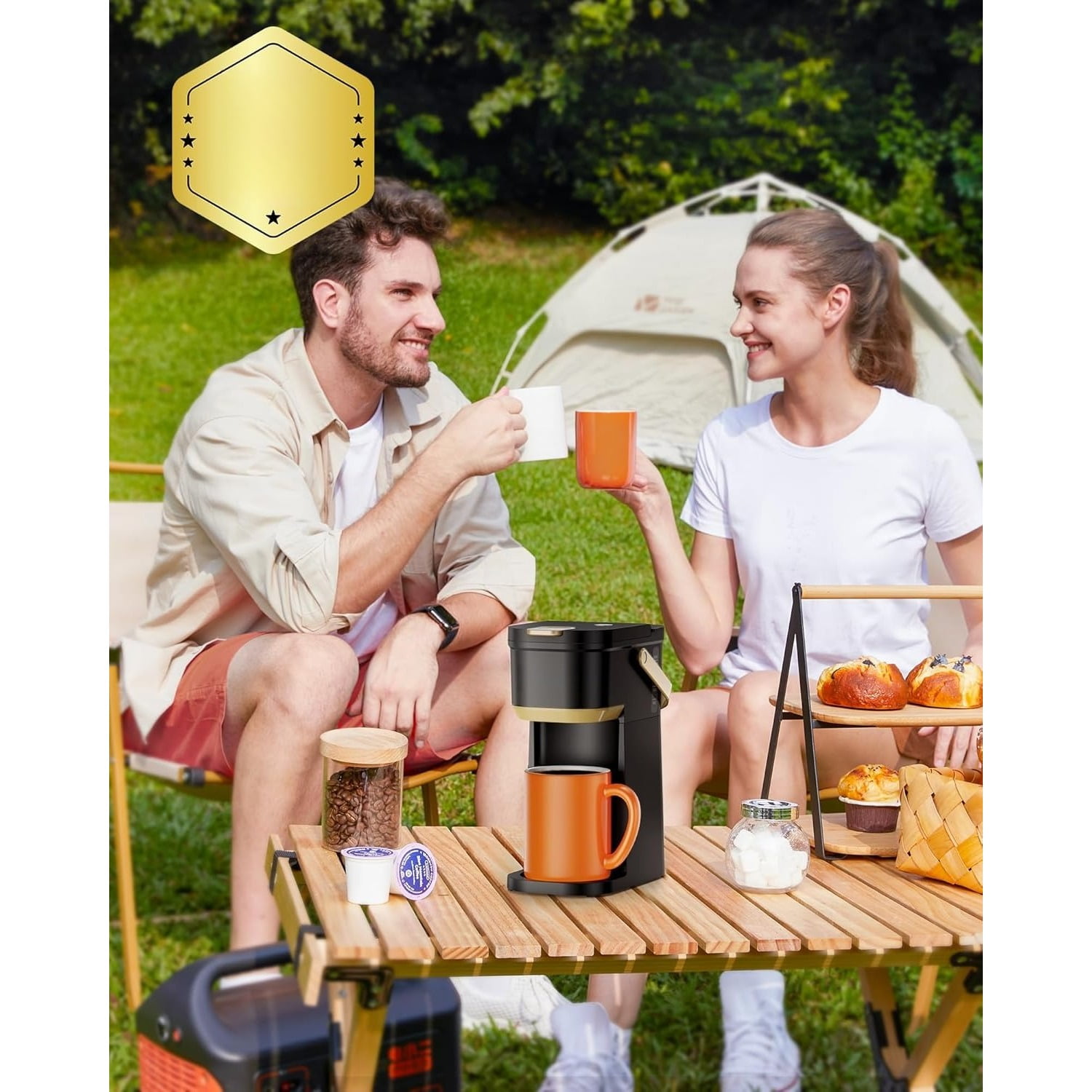 Single Serve One Cup Coffee Maker, for K Cups and Grounds, Mini Coffee Maker with Portable Handle, 6 to 12 Oz Brew Size, for Travel, Camping, Office