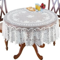 Bevtee 70" White Round Tablecloth, Floral Lace Table Linens, Dining Table Cover for Indoor or Outdoor