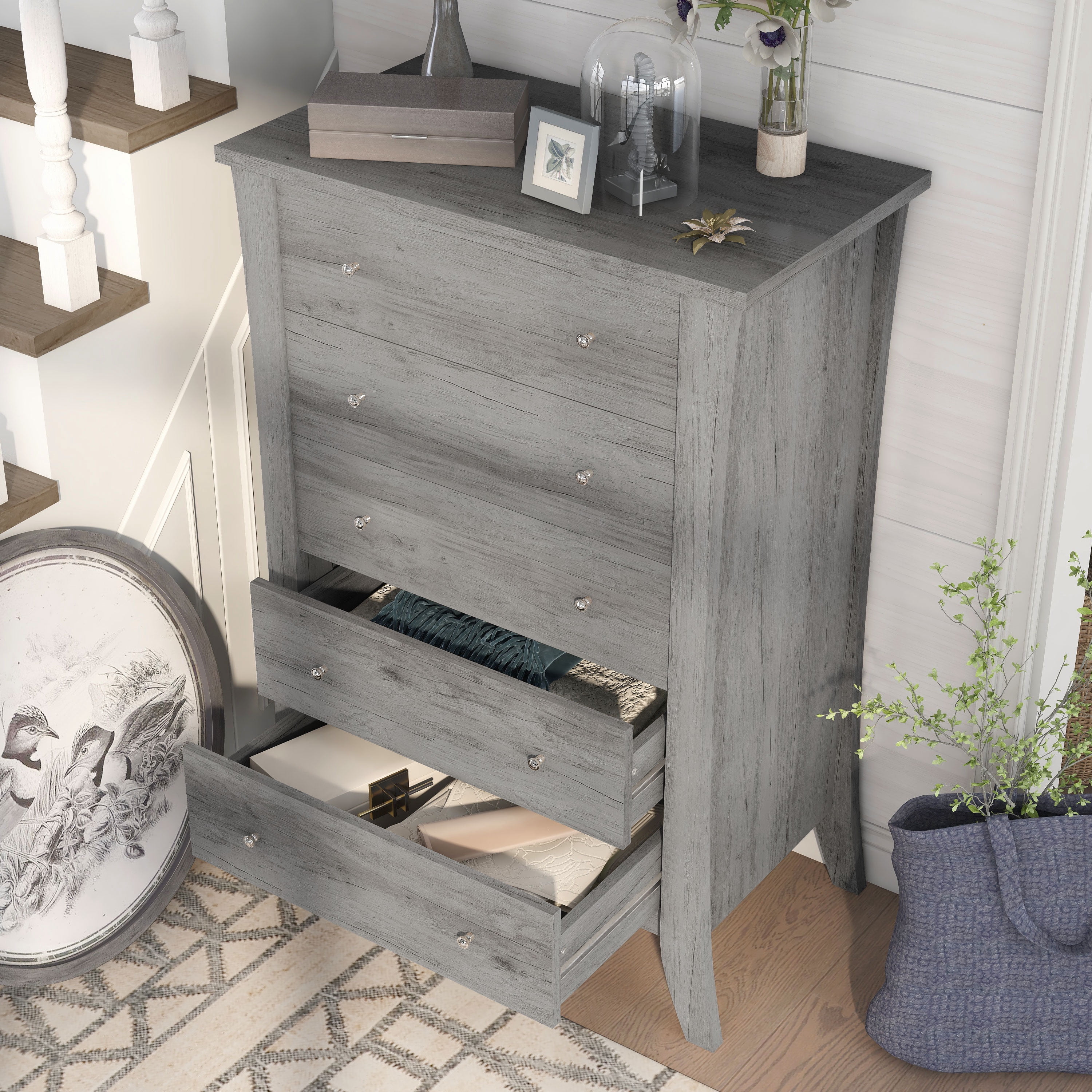 Furniture of America Quake 5-Drawer Wood Vintage Gray Oak Chest