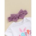 thumbnail image 5 of Suealasg Baby Girl Outfit Newborn Girl Easter Clothes Letter Rabbit Print Short Sleeve Rompers Bobbles Shorts Headband 3Pcs Newborn Summer Clothing, 5 of 9