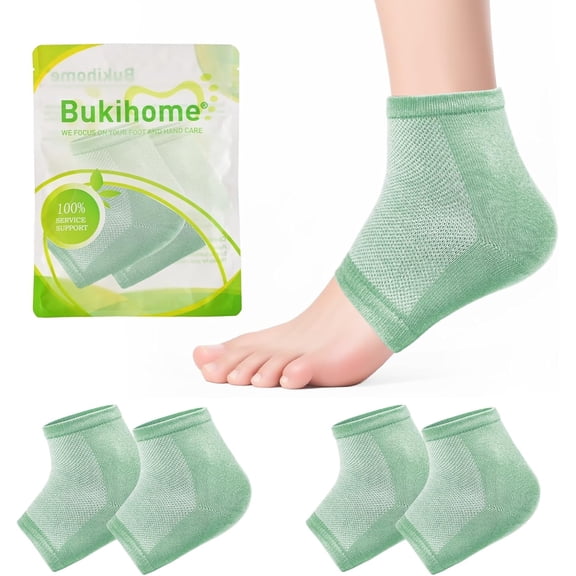 Moisturizing Socks for Cracked Heel Treatment - Bukihome 2 Pairs Moisturizer Socks for Dry Cracked Feet - Toeless Gel Socks for Women & Men,Hydration and Repair (Green)
