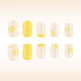 thumbnail image 3 of 24x Yellow French Tip Full Covers False Nails Flowers Press On Nails Short Square On Nails Acrylic Nails for Daily, 3 of 7