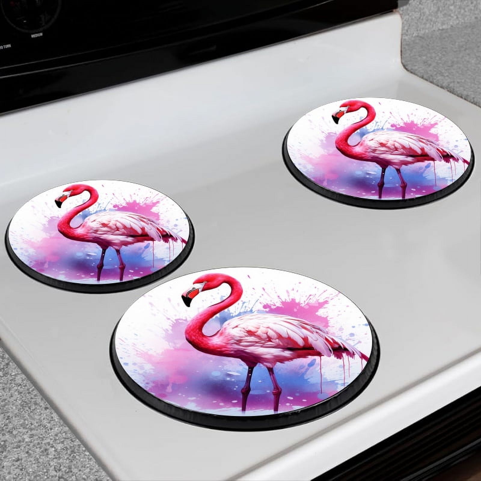 BaHomeck Electric Stove Burner Covers Set of 4,Round Metal Gas Stove Burner Covers 8 Inch and 10 Inch,Kitchen Decor,Beautiful Pink Flamingo Standing On White Background