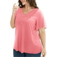 thumbnail image 3 of WellSize Women Plus Size Tops Dressy Lace V Neck Shirts Casaul Short Sleeve Tunic Blouses, 3 of 8