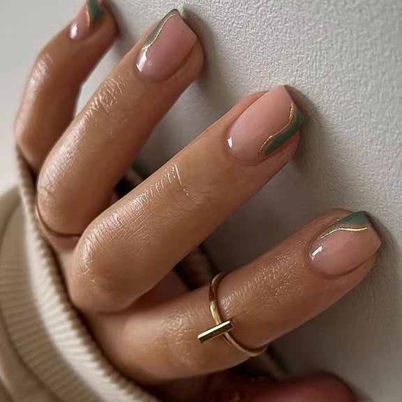 24x French Tip Full Covers False Nails Swirls Short Square On Nails Acrylic Nails for Daily